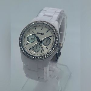 Fossil ES1967 Stella multifunction white resin wristwatch.